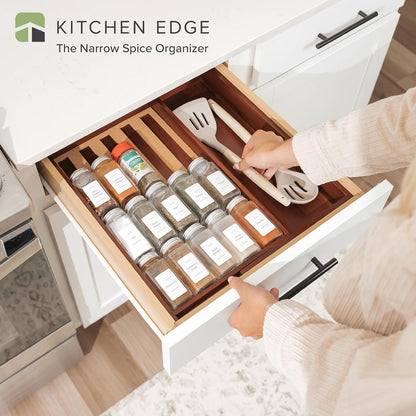 Expandable Spice Drawer Organizer, Bamboo | Holds up to 15 spice jars (not included), non-slip feet, 100% sustainable bamboo wood