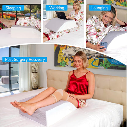 Wedge Pillow for Leg Elevation, Swelling and After Surgery Care | 2" memory foam top for both legs, knee replacement and foot elevation; 24 x 19.2 x 7 design with soft removable Tencel cover.