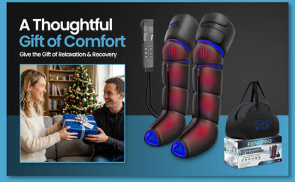 Leg Massager with Heat for Feet, Calves & Thighs, Air Compression | Handheld controller, 9 intensities, 6 modes, 3 heat levels; feet, calves & thighs, circulation & pain relief, USA Owned