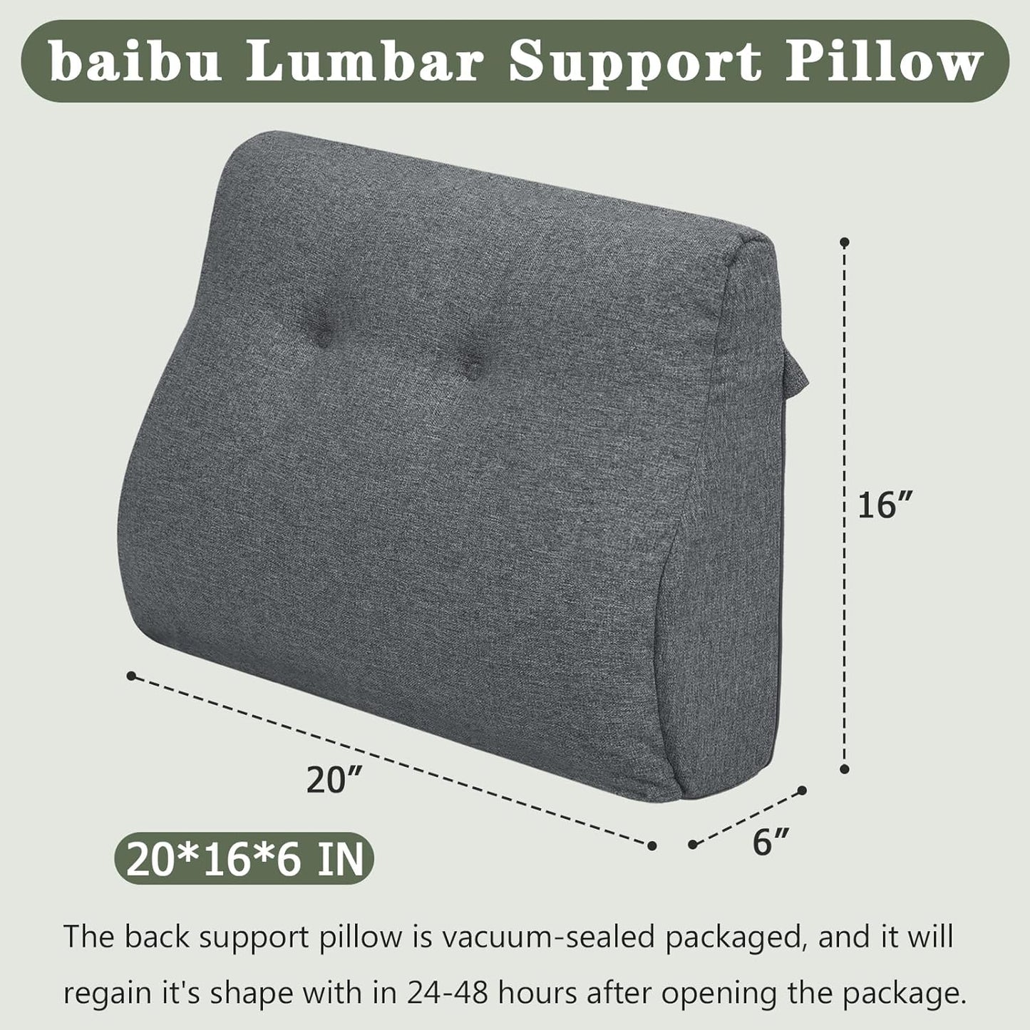 baibu Patented Dual-Layer Memory Foam Lumbar Pillow for Recliner, Brown | Large ergonomic back support for recliners, sofas and gaming chairs, with a removable machine-washable cover.