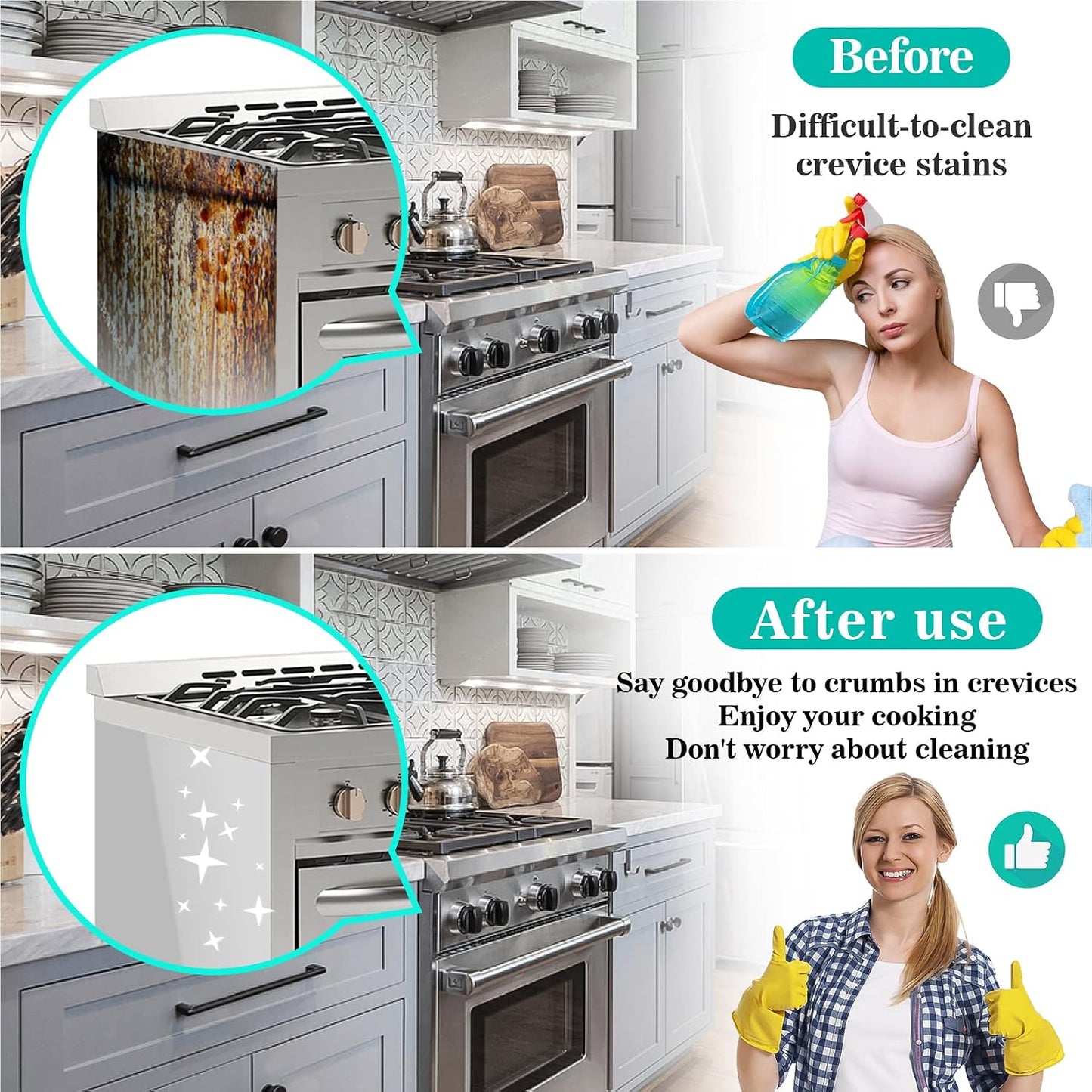 CARGEN 21 Inch Silicone Stove Counter Gap Cover Filler 2PK Black | Flexible kitchen silicone, easily cut to trim for shorter gaps, perfectly seals stove counter spaces, easy to clean
