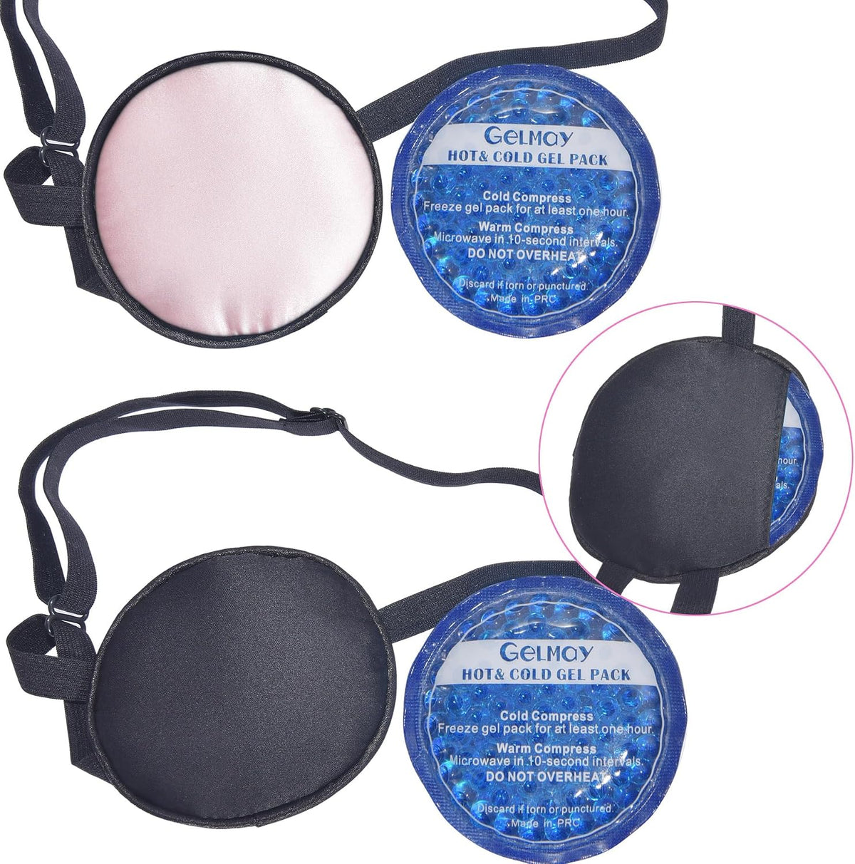 Cooling Eye Patches for Puffy Eyes, Pure Silk Ice Eye Patch, Single Eye Mask, Medical One Eye Cover Cold Hot Therapy Strabismus Lazy Eyes After Surgery Adult Kid Pirate Eyepatch (Black)