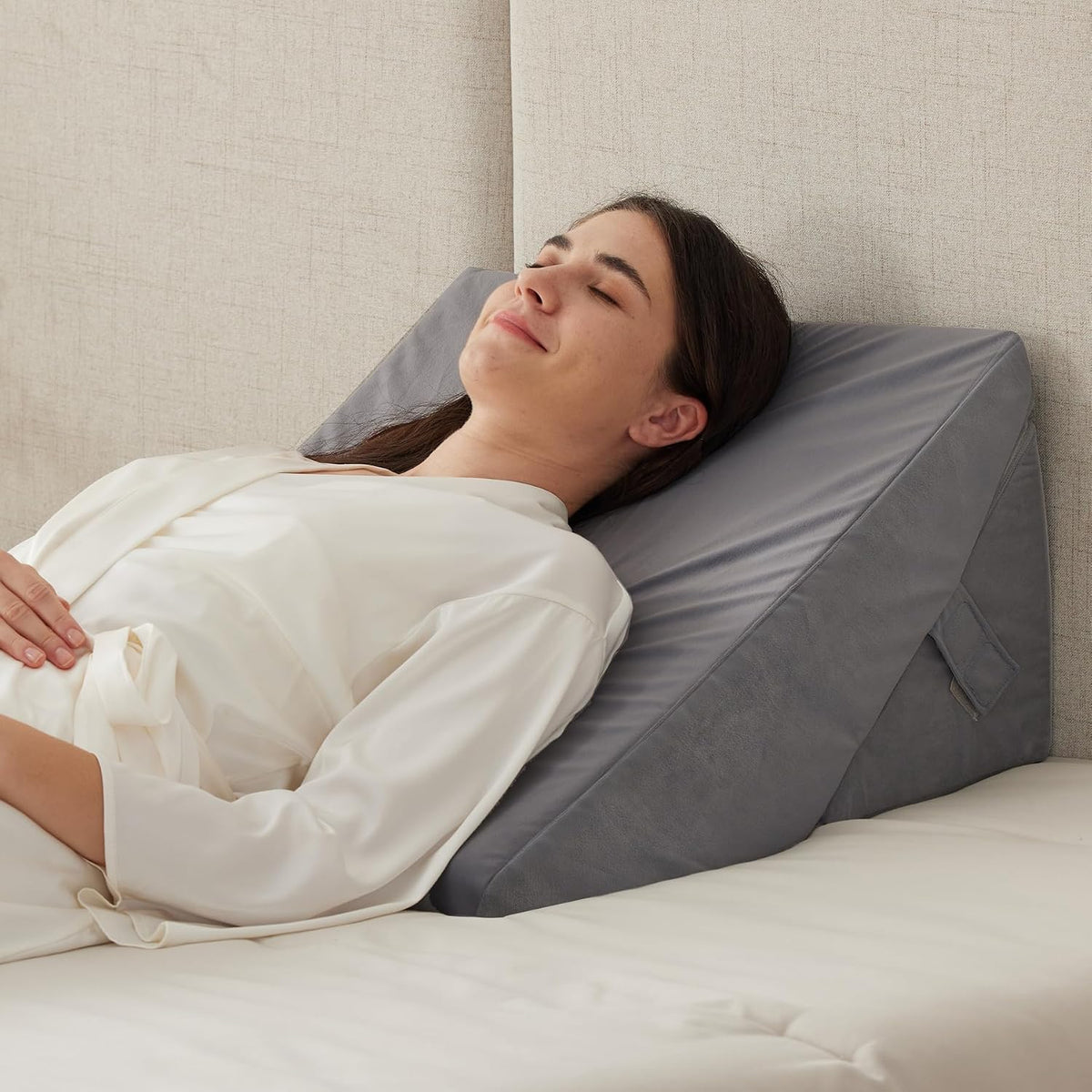 Ruqmuis Wedge Pillow Set for After Surgery, 3PCS Adjustable 9&12 Inch Bed Wedge Pillow for Sleeping, Incline Pillow Wedge for Headboard, Post Surgery, Acid Reflux, Neck&Back Support, White/Grey