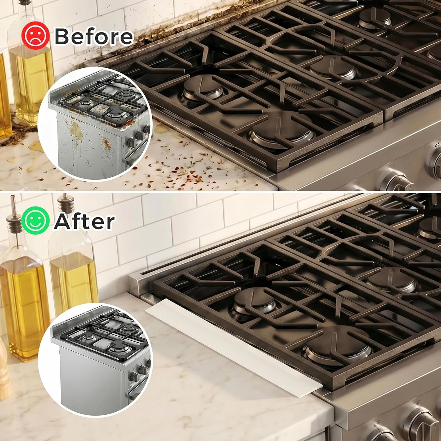 Silicone Stove Gap Covers with Stainless Steel, Oven Gap Filler Seals Gaps Between Stovetop and Counter, Stove Gap Guards Range Trim Kit, Easy to Clean Stove Gap Guard (Black 2 Pack,25")
