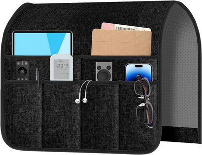 Armchair Caddy & Remote Control Holder for Couch & Recliner | Non-Slip Armrest Organizer with 6 Pockets for TV Remote, Phone, Tablet, Magazine & More, 19 x 35 Inches, Gray