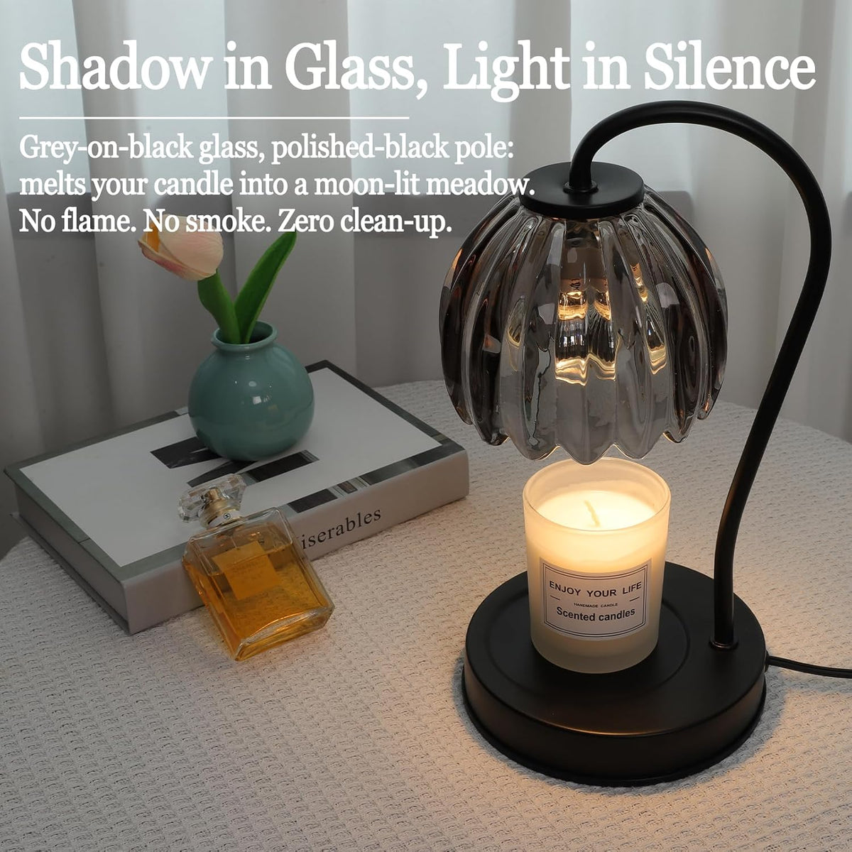 Electric Candle Warmer Lamp with Timer & Dimmer, Gray Tulip Lampshade