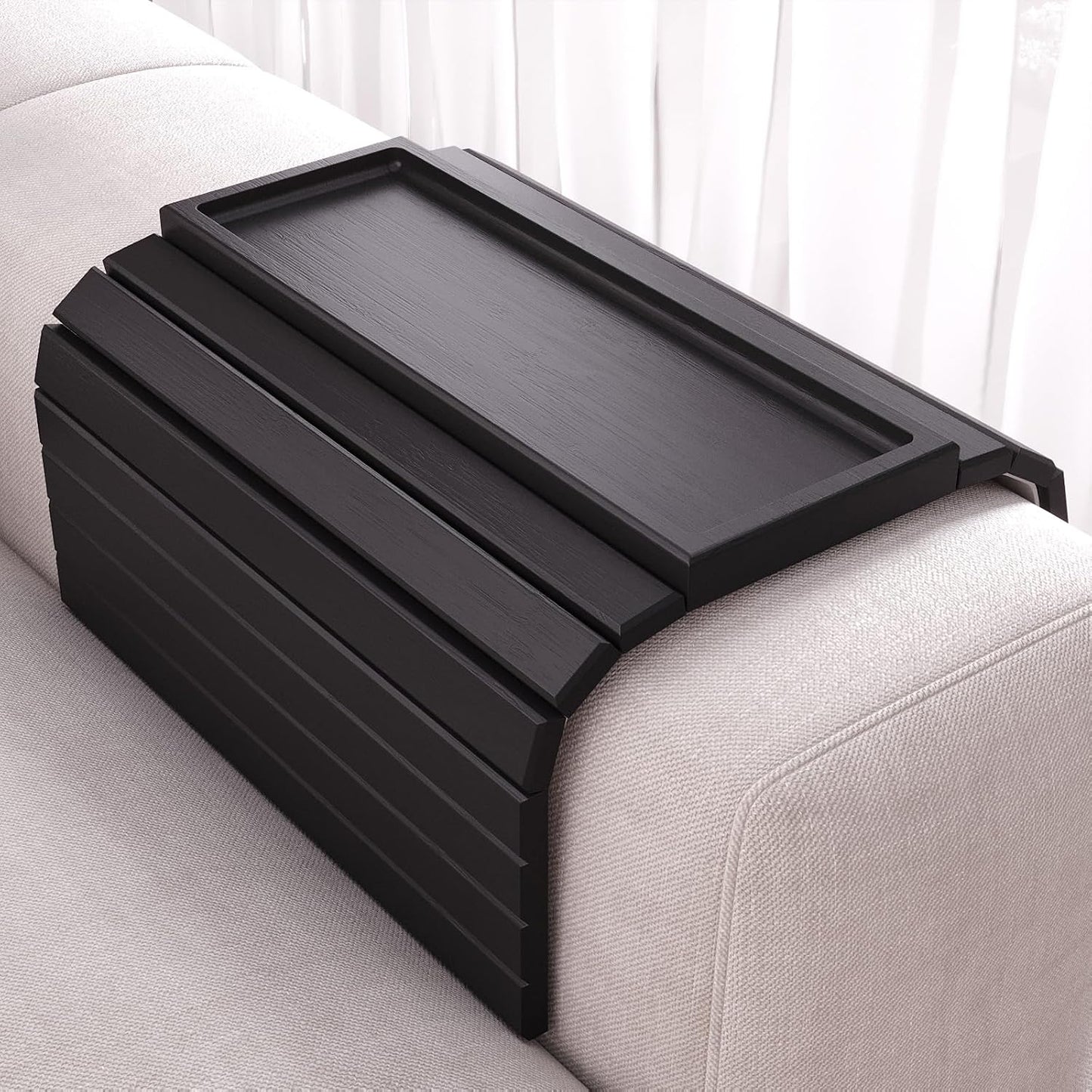 Bamboo Folding Sofa Arm Tray with Anti-Slip Pad (Natural) | Couch Armrest Tray,Foldable Build, Space-Saving Storage, No Assembly, easy to clean, universal arm fit,Gift box