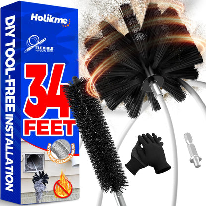 Holikme Dryer Vent Cleaner Kit - 35Ft Flexible Lint Brush for Deep Cleaning | Dryer Vent Cleaner Brush with Drill Attachment, Removes Years of Lint Buildup, Improves Airflow, Faster Drying & Fire Safety
