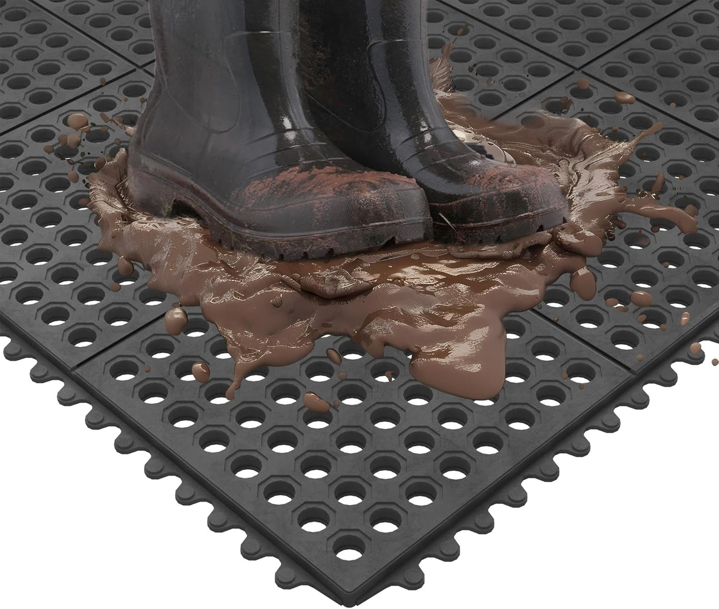 Ottomanson Heavy Duty Rubber Floor Mat – Non-Slip, Waterproof, Easy to Clean – Boot Tray Utility Mat for Shoes, Boots, Entryway, or Pet Feeding Area – Durable, Hose Washable – 16" x 32", Black