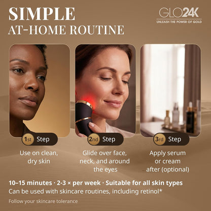 GLO24K Heated Eye Wand & Eye Massager Tool - Gentle Warmth & Vibration for Smoother-Looking Skin, Refreshing Under-Eyes Massage, Portable Beauty Device