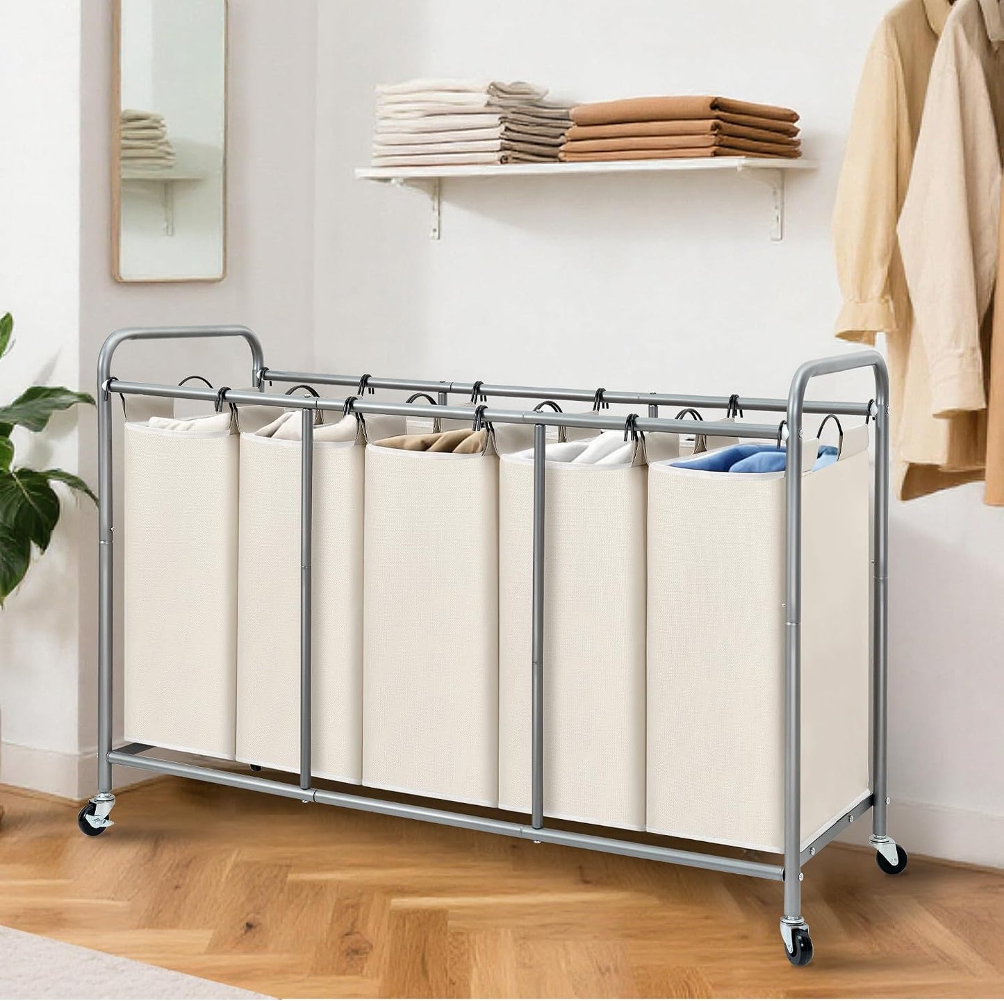 STORAGE MANIAC 3 Section Laundry Sorter, 35.6 Gal (135 L) Laundry Hamper Cart with Heavy Duty Rolling Lockable Wheels and Removable Bags, Clothes Organizer Basket Separator Hamper, Gray