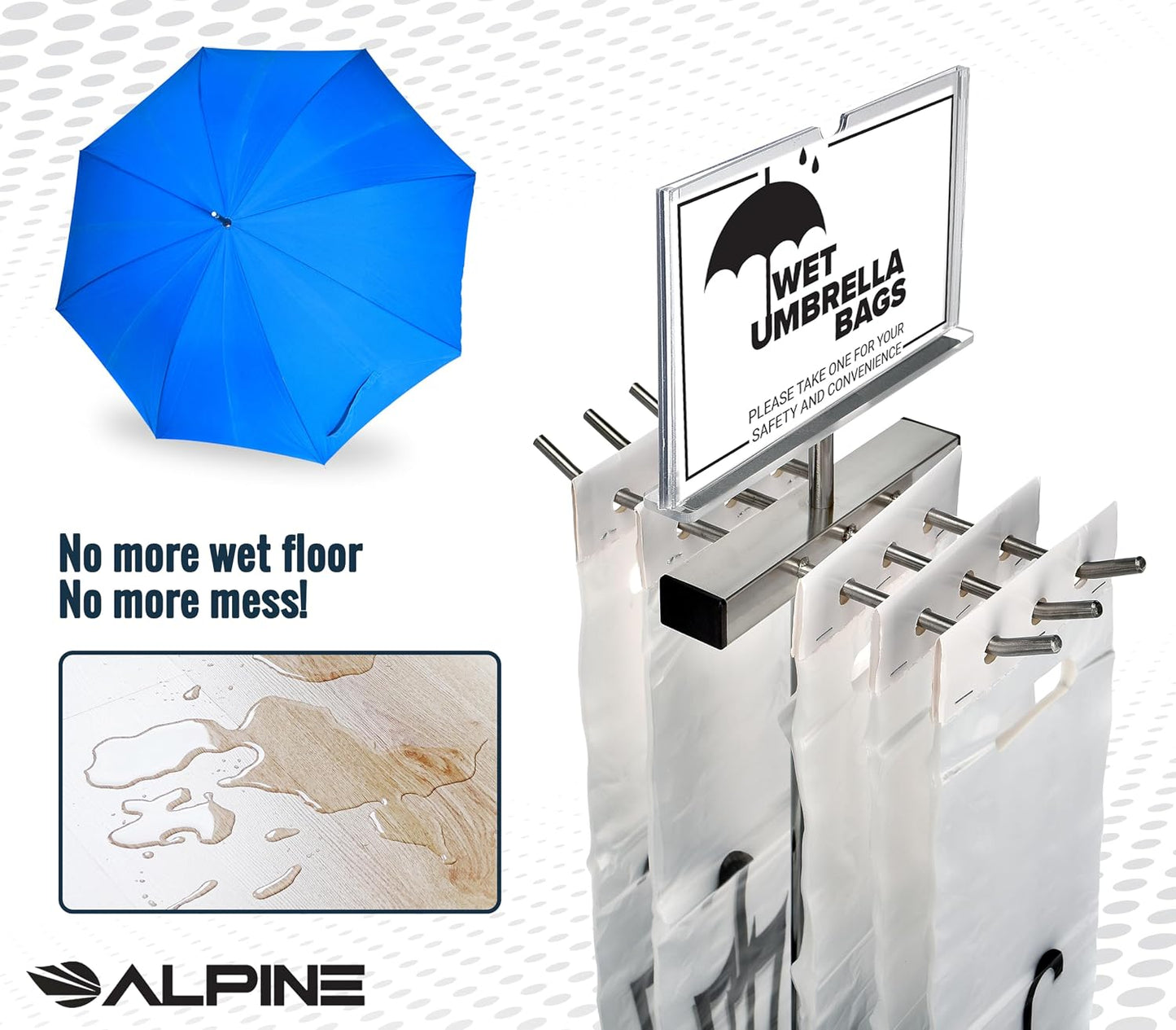 Alpine Wet Umbrella Bags Disposable With Stand and Free 100 Umbrella Bag | Corrosion Reistant Stainless Steel, Commercial, Heavy Duty for Entryway in Lobbies and Businesses