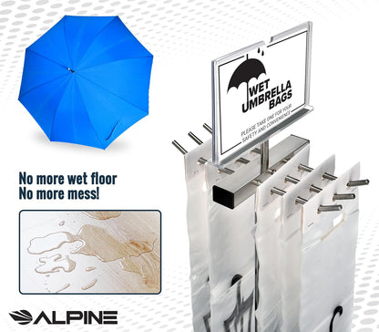 Alpine Wet Umbrella Bags Disposable With Stand and Free 100 Umbrella Bag | Corrosion Reistant Stainless Steel, Commercial, Heavy Duty for Entryway in Lobbies and Businesses