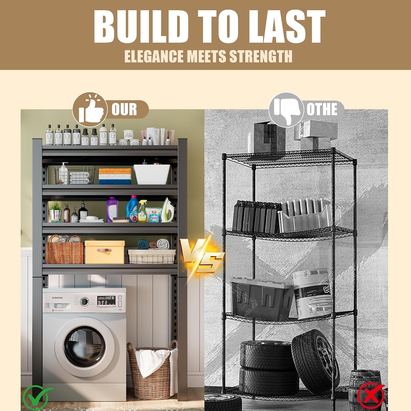 Over Washer and Dryer Shelves, 4 Tiers Adjustable Height Laundry Room Storage and Organizer Standing Shelf, Metal Freestanding Space Saving Organizers Shelf (4-Tier 63" H*45" W*15.7" D)