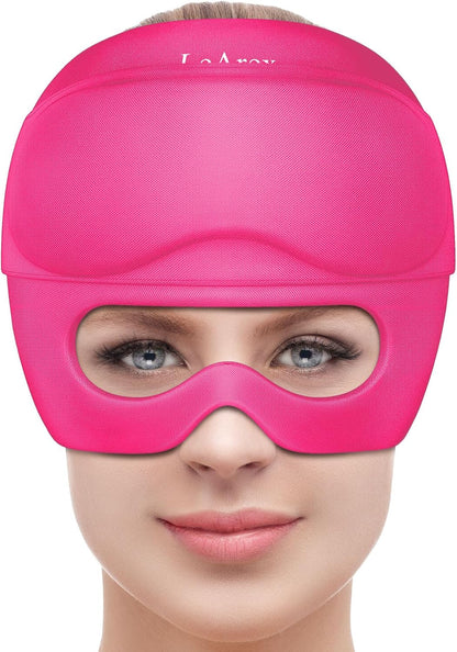2 in 1 Migraine Relief Cap with Gel Eye Mask, Headache Relief Cap Ice Head Wrap Hot and Cold Therapy Hat Gift for Women for Headache Puffy Eyes Sinus and Tension Stress Relief (Light Purple)