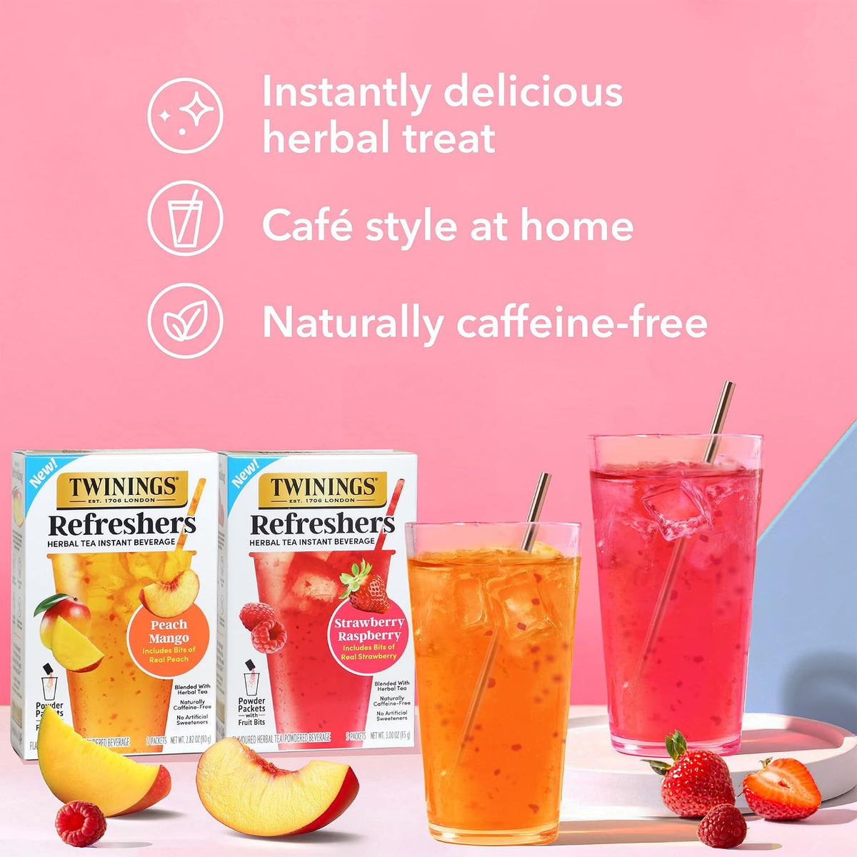 Twinings Strawberry & Raspberry Herbal Iced Tea, 72 Oversized Tea Bags, Makes 18 Pitchers or 144 Servings, Unsweetened, Naturally Caffeine-Free, (Pack of 1)