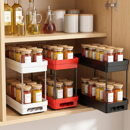 Pull Out Spice Rack Organizer for Cabinet, 3 Packs Slide Out Spice Racks Organizer, Spice Cabinet Organizers, Cabinet Size Need:12'' Highx11'' Deepx5'' Wide,Each Tier Hold 10 Spice Jar - 2 Tier, Black