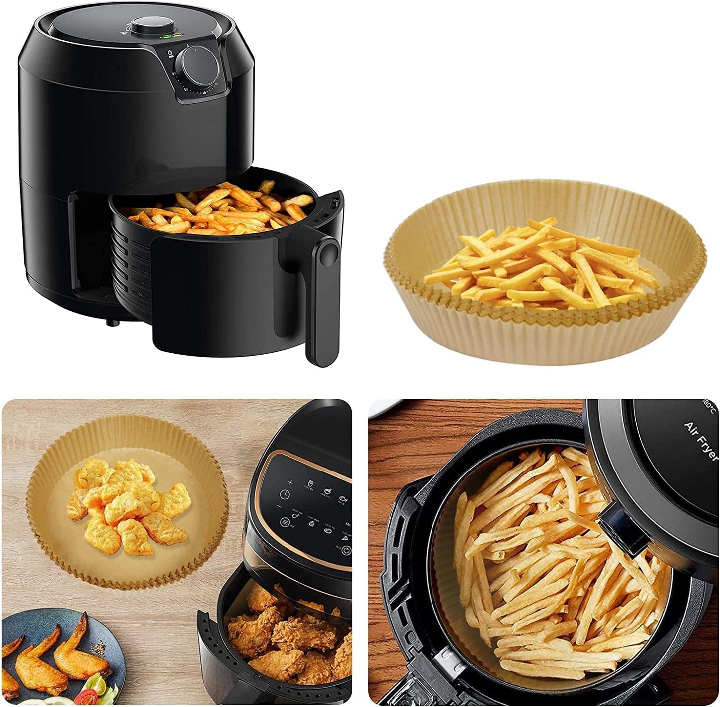 100Pcs Mini Air Fryer Paper Liners Disposable Baking for 2qt Air Fryer | Non-Stick Food Grade Airfryer Sheet Parchment Paper for Ninja AF080 Mini, COSORI 2.1, Instant Vortex 2-QT, CHEFMAN Small