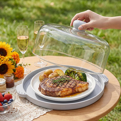 2 in-1 Glass Microwave Cover for Food-10.23” Tempered Glass Microwave Splatter Cover & Food Grade Silicone Tray with Anti-Scald Handles,Tall Glass Plate Guard with Vent Holes-BPA Free,Dishwasher Safe