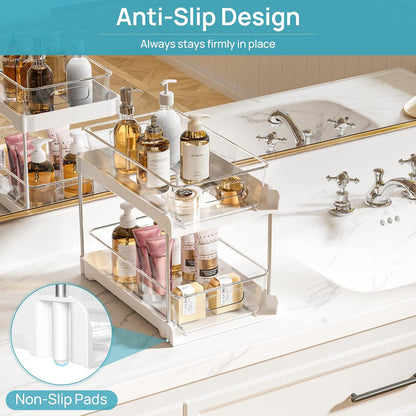 Vtopmart 2 Pack Pull Out Bathroom Under Sink Organizer (S-Standard) | Slide-out drawers, Multi-purpose storage, Clear visibility, Easy Set-up