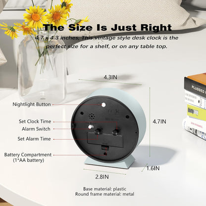 AYRELY® 4.5" Analog Alarm Clock, Small Retro Desk Clock and Table Clock