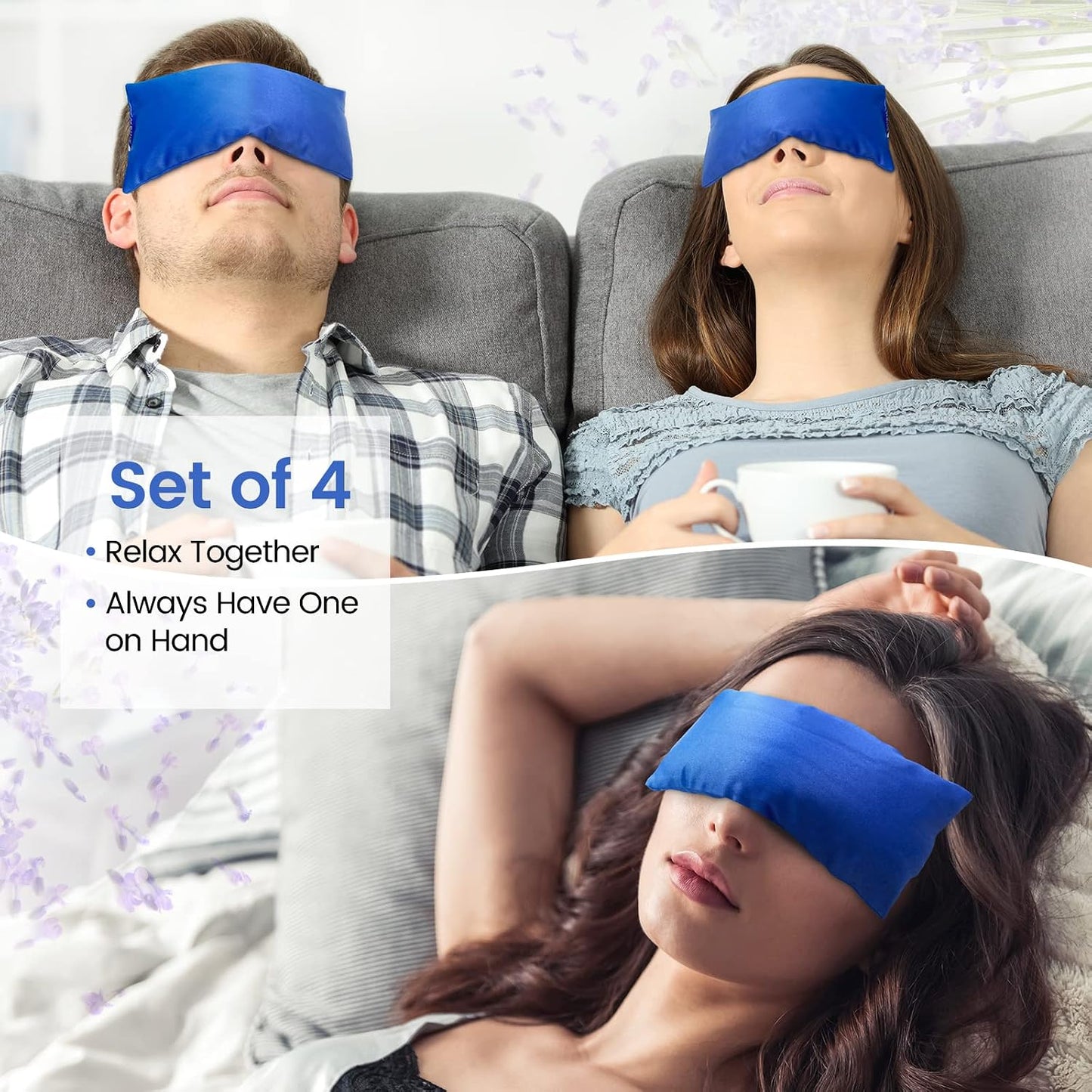 SuzziPad Hot & Cold Lavender Eye Pillow for Relaxing, Sapphire, 4 Packs | Washable Weighted Yoga Eye Mask For Meditation, Dry Eye Soothing & Sleep; Blocks Light, Soothes Migraines & Ocular Discomfort