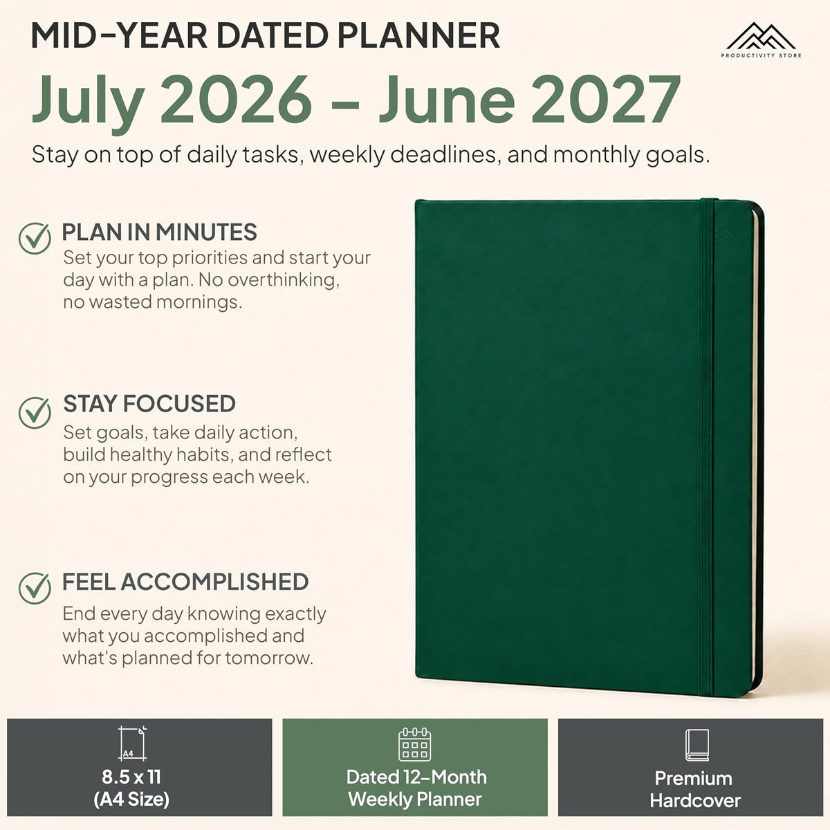 Dated, 2026 Planner, 5.8” x 8.3” - The #1 Productivity Planner to Achieve Your 2026 Goals - Planner 2026-2027 by PRODUCTIVITY STORE (A5, GREY)