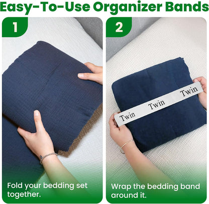 ECOHomes Bed Sheet Organizer Label Bands (King 4PCs Pack, Cream) | Storage Size Label Bands, Bed Sheets Set Organizers, Linen Closet Organization, Elastic Bedding Band, for Organizing Bedsheet