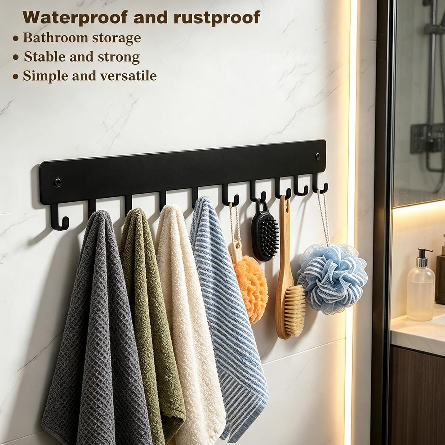 14inch Wall Key Holder with 10 Hooks(2 Sets), Metal Key Rack Wall Mount for Keys, Bags and Leashes, Key Hanger for Decorative Organizer Apartment，Entryway,livingroom,Black