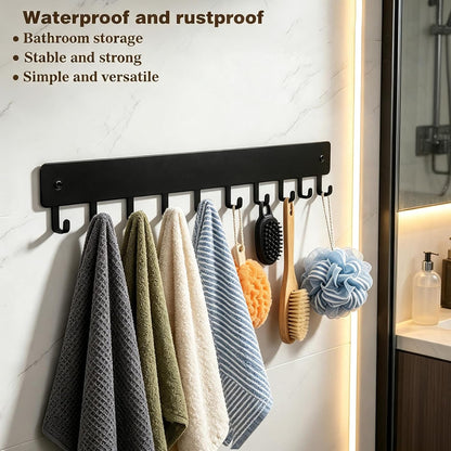 14inch Wall Key Holder with 10 Hooks(2 Sets), Metal Key Rack Wall Mount for Keys, Bags and Leashes, Key Hanger for Decorative Organizer Apartment，Entryway,livingroom,Black