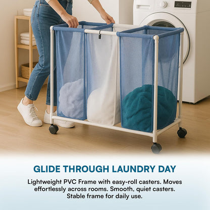 Honey-Can-Do HMP-01629 3 bag mesh laundry sorter, 30.5" x 15.3" x 30" , Blue/White