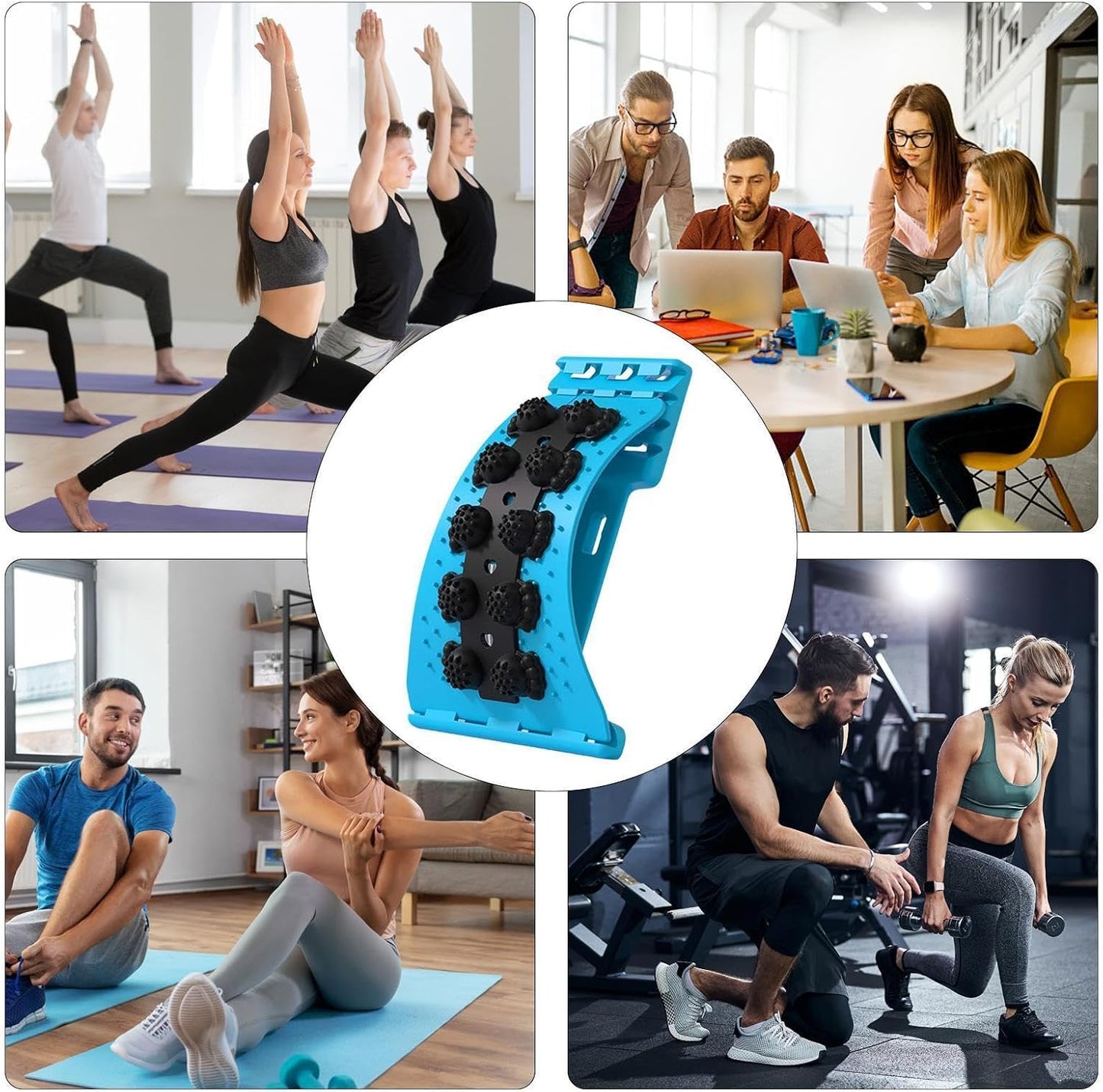 Back Stretcher - Lumbar Spine Relaxer, 4-Level Adjustable Relaxation Board | Yoga Back Stretcher | Scoliosis Massager Device with Black Massage Head for Muscle Alignment Cracking Lower Påin Ŕelief Ho