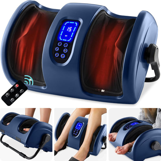 Best Choice Products Shiatsu Foot Massager with Heat for Plantar Fasciitis & Neuropathy, Kneading Foot & Calf Massager with Remote, 360° Adjustable Handle, Rolling & Compression Massage - Navy