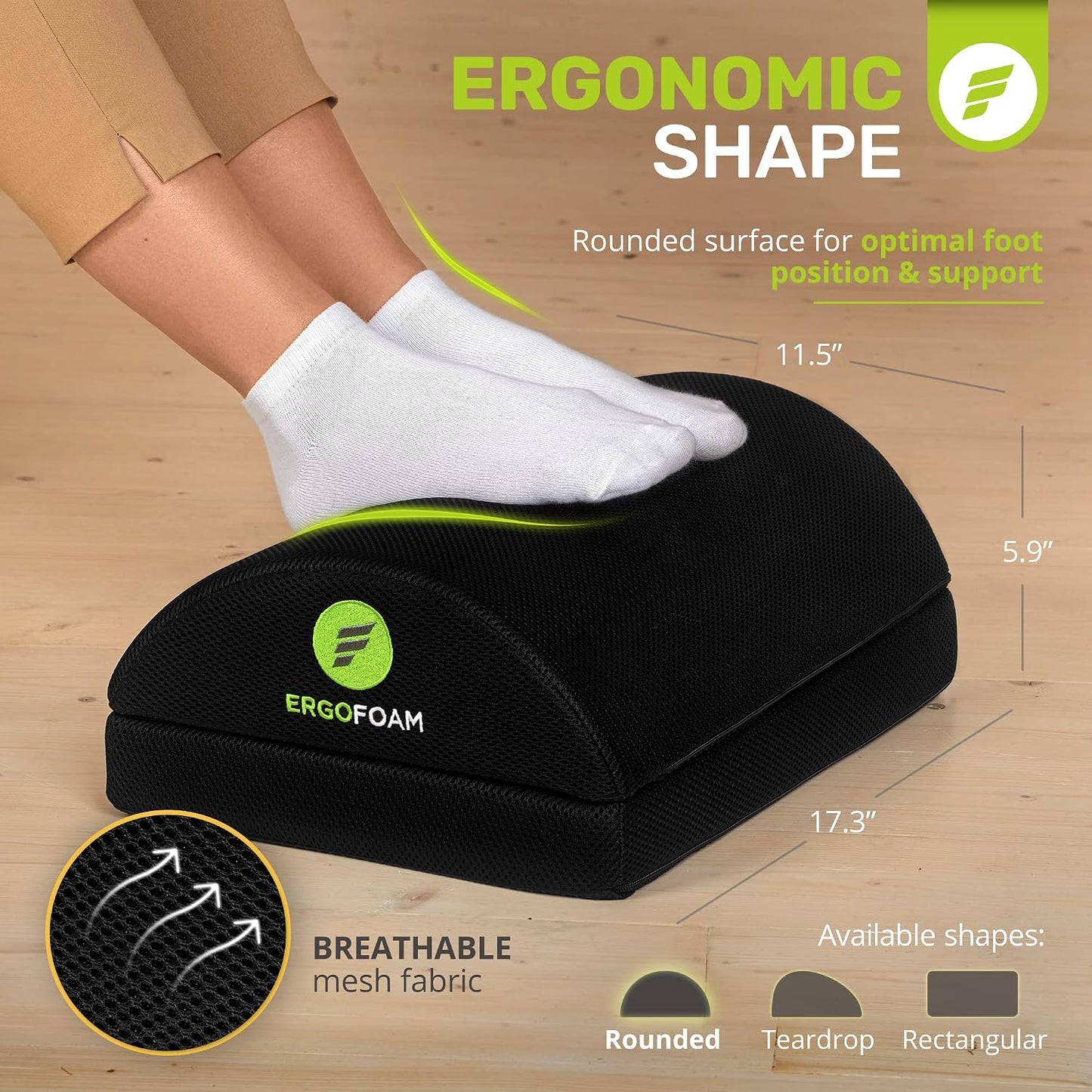 ErgoFoam Foot Rest for Under Desk at Work Adjustable - Chiropractor-Endorsed, High-Density Foam, Velvet (Black)