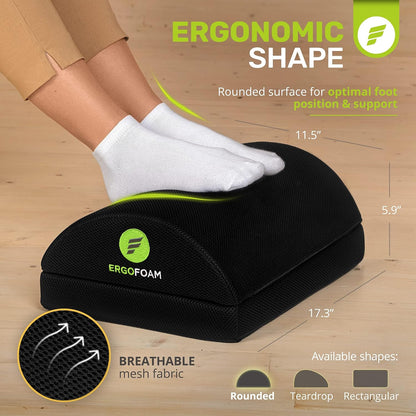 ErgoFoam Foot Rest for Under Desk at Work Adjustable - Chiropractor-Endorsed, High-Density Foam, Velvet (Black)