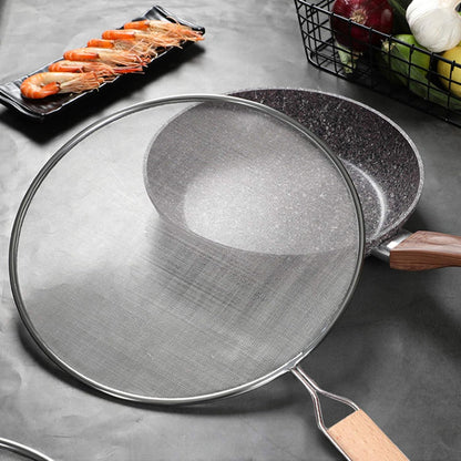 3PCS Grease Splatter Screen for Frying Pan,Stainless Steel Grease Guard | Grease Splatter Guard Shield for Kitchen Frying Pan Cooking Supplies Set of 9.44", 10.8" and 12.5" inch (Wood Handle)