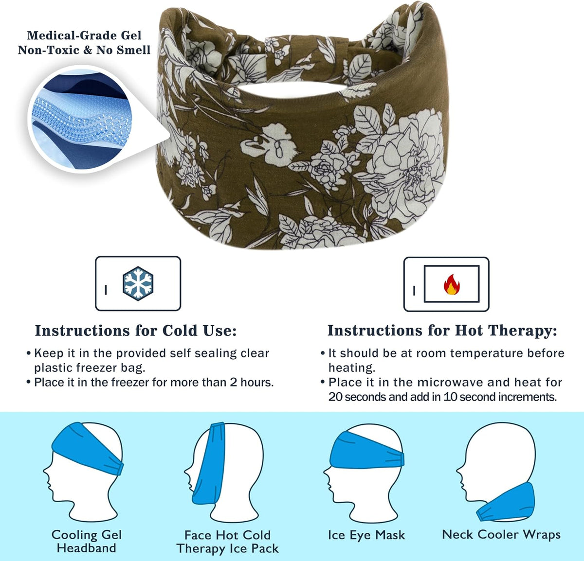 Crimmy Migraine Relief Cap, Headache Ice Pack Headband, Cold Face Eye Mask