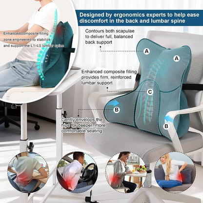 Lumbar Support Pillow(Pat. Pend) – Multi-Functional Ergonomic Back Cushion for Sofa Chair, Car Seat & Sofa, Reading Pillow with Firm Multi-Zone Support to Relieve Lower Back Pain, Misty White
