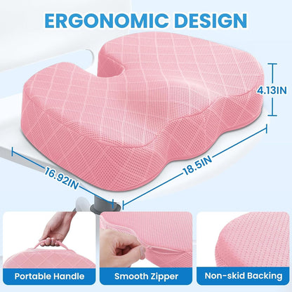 TushGuard Office/ Car Seat Cushion, Non-Slip Sciatica & Back Coccyx Tailbone Pain Relief Chair Pad, Memory Foam Butt Pillow for Computer Desk, Wheelchair, Driving (Black)