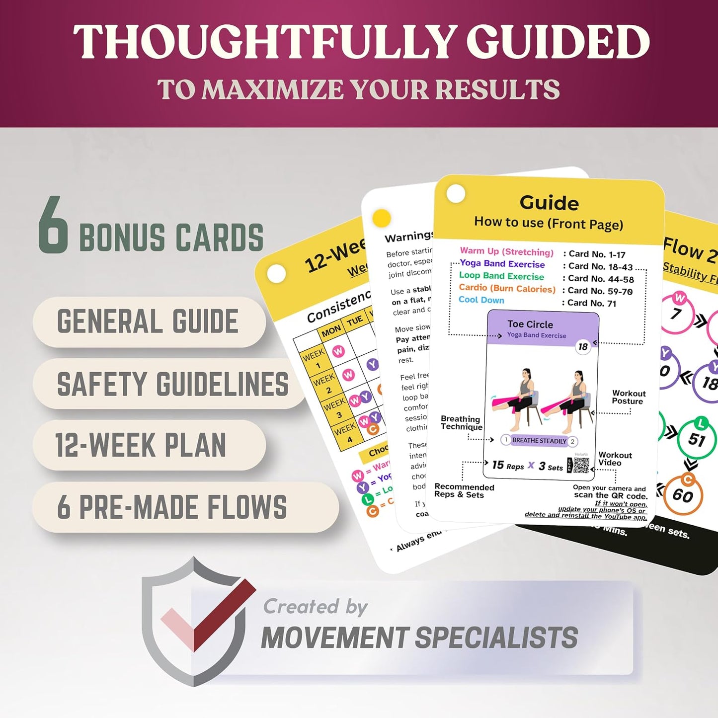 [All-in-One Kit] Chair Yoga for Seniors Over 60 | Cards + Bands + QR Videos | 71 Large Print Durable Cards • 6 Guided Flows • Build Mobility, Balance, Strength & Cardio • Gift for Parents & Grandparents