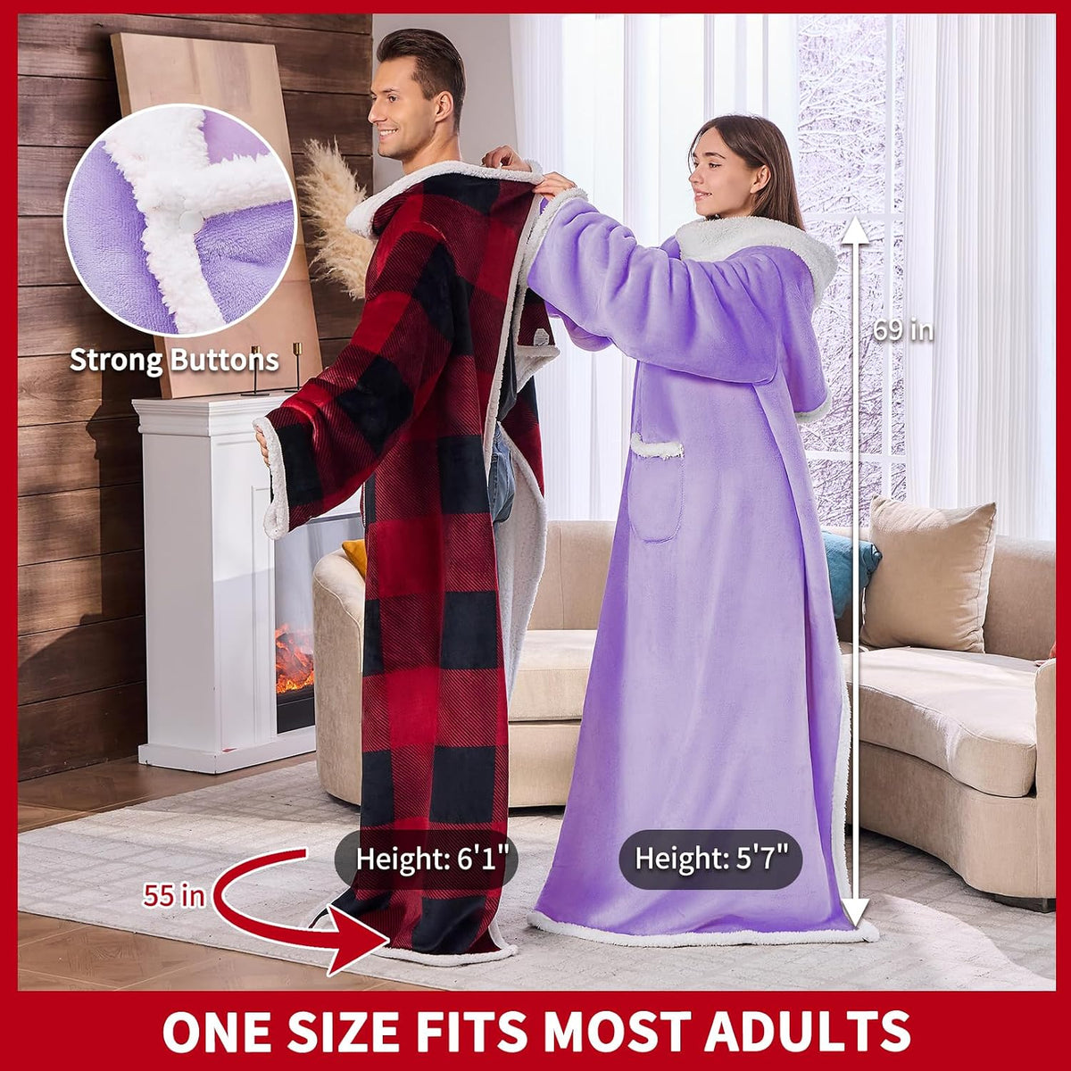IFNOW Sherpa Wearable Blanket with Sleeves, Oversized Snuggle Robe, Grey