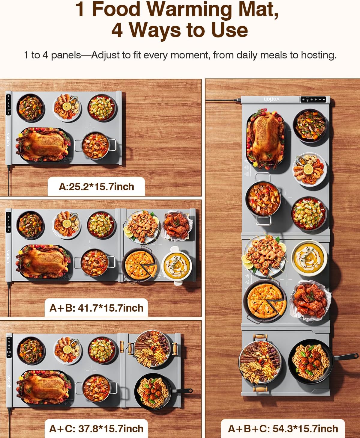 Warming Mat for Food, Voriah Electric Warming Tray with 3 Temp Settings & Auto Shut-Off, Food Warmer with Thick Silicone Surface to Keep Food Warm at Buffet, Parties, and Family Use（Dark Blue）