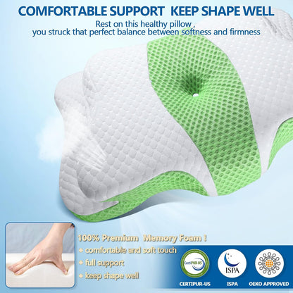 CHxxy Memory Foam Pillows, Cervical Pillow for Neck & Shoulder Pain Relief | Ergonomic Contour Bed Pillow, Soft for Side Sleep Stomach Sleeping and Back Sleeper-Queen Size&Grey