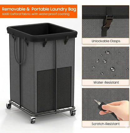 Laundry Hamper with Wheels, 150L Rolling Laundry Basket with Bag & Handles | Sturdy Metal Frame | Removable Bag | Large & Tall Dirty Clothes Hampers for Laundry Room, Bedroom, Dorm, Bathroom-Black