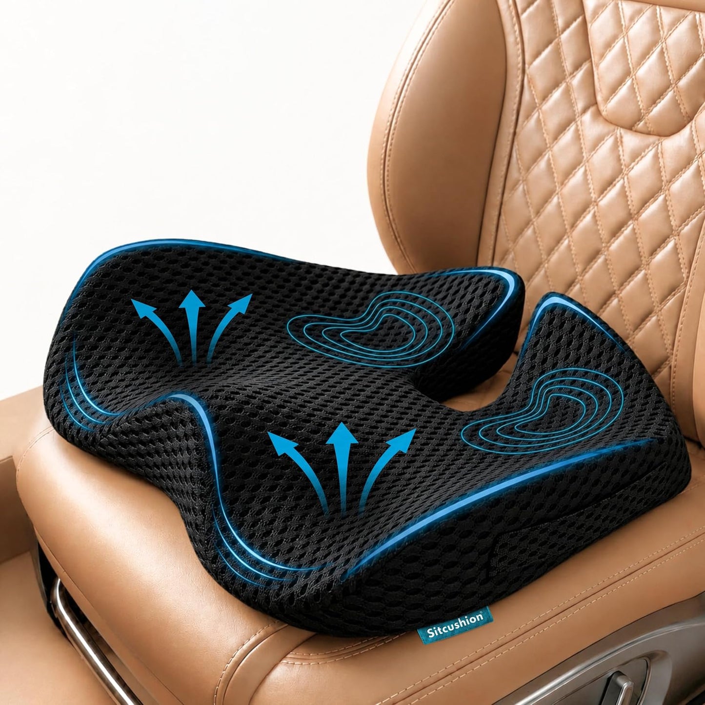 Car Seat Cushion for Driving, Sciatica Pain Relief Car Pillow and Seat Pad | Extra Large Driver Seat Cushion Offers Broad Car-Seat Coverage to Ease Hip and Tailbone Pressure During Long Drives (Black)