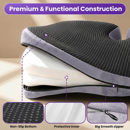 ZZ-WELL Seat Cushions for Office Chairs, Coccyx Cushion for Tailbone Pain, Memory Foam Butt Pillows for Computer Gaming Chair, Patented Pressure Relief Design Chair Cushion (Light Grey, XX-Large)