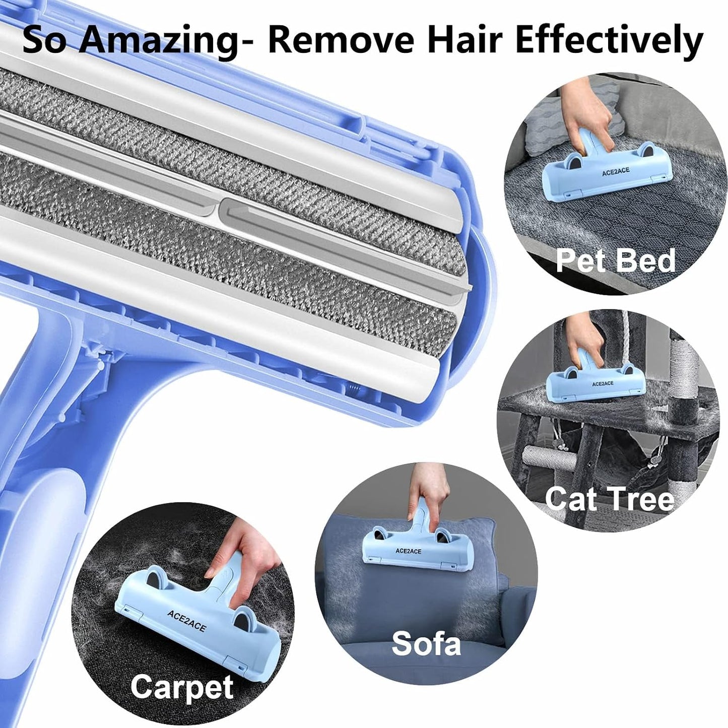 ACE2ACE Pet Hair Remover, Reusable Lint Roller for Cat and Dog Hair, White | Self Clean Cat Hair Remover with Dust Bin, Dog Hair Remover for Couch, Furniture, Carpet, Sofa and Bedding