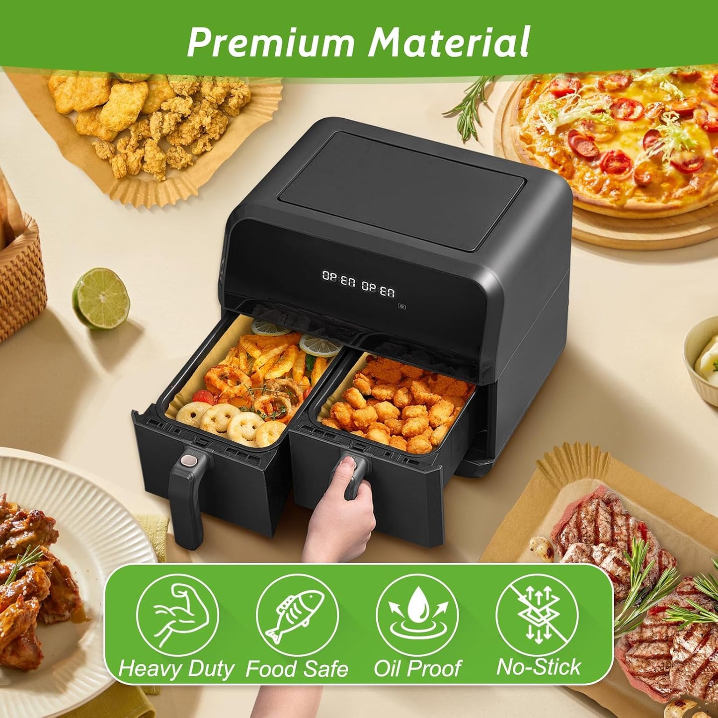360 Pcs 8” Square Unbleached Heavy Duty Air Fryer Paper Liners Disposable, Non-Stick & Non-Leak Parchment Paper Liners for Airfryer Basket, Deep Fryer Parts & Accessories
