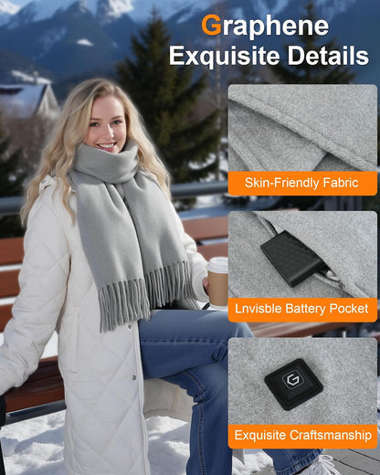Wulcea Graphene Heated Scarf For Women 5V2A 6000mAh Fast Charge Large Capacity Battery