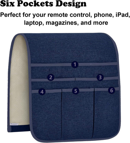 Teniux Remote Control Holder GRS Certified Armchair Caddy for Recliner Couch, Recycled Material Non-Slip Armrest Organizer with 5 Pockets for Magazine, Tablet, Phone, iPad (Dark Grey)